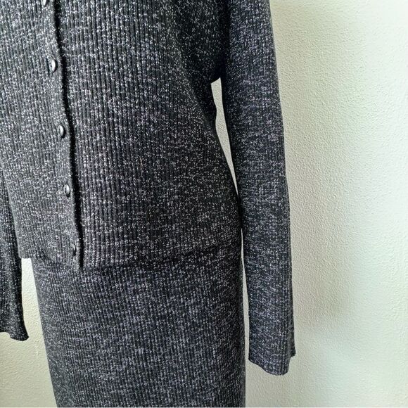 Tower Hill Knit Sleeveless Dress Cardigan Two Piece Black Metallic VTG XL - Picture 6 of 16